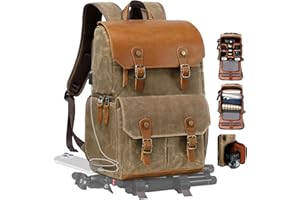 Padwa Lifestyle Khaki Camera Backpack - Weather Resistant Waxed Memory Canvas Camera Backpacks for Photographers,Multi DSLR S