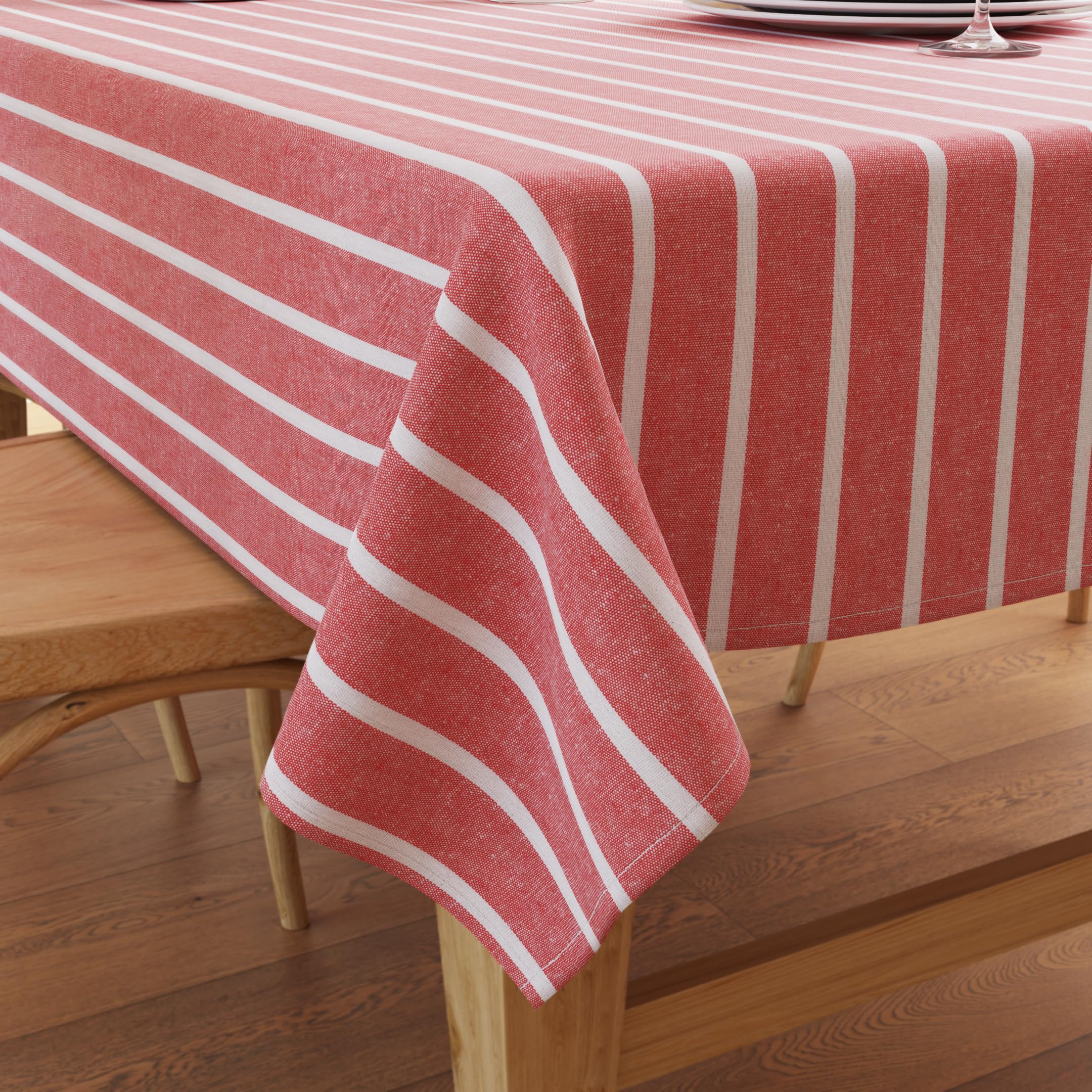 Encasa XO Dining Table Cover | 56"x72" Recycled Cotton Tablecloth | Roma Red Stripes Design Table Cloth For Decoration - Machine Washable. — image 1