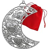 I Love You to The Moon and Back - Filigree Moon Christmas Ornament - Engraved Words in Heart Shape with Crystal Jeweled Accents - Red Gift Bag Included - 4" H