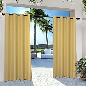 Exclusive Home Curtains Indoor/Outdoor Solid Cabana Grommet Top Curtain Panel Pair, 54x108, Sundress Yellow, 2 Piece