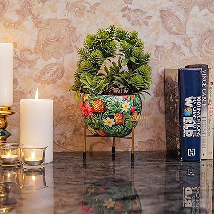 StatueStudio Metal Planter Stand Glossy Finish Garden Flora Planter Indoor Planter for Table Top, Living Room, Wall Slab and Home Decor (5.5 X 5.5 X 6.5 Inch)