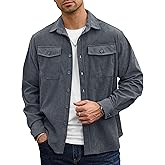 Herberton Men Corduroy Shirt Button Down Casual Ribbed Lightweight Jacket with Flap Pockets (S-XXL)