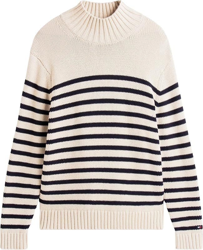 Pull Homme Breton Cotton Stripe avec Col Cheminée, Multicolore (Oatmilk HTR/Desert Sky), L — photo 5 sur 5