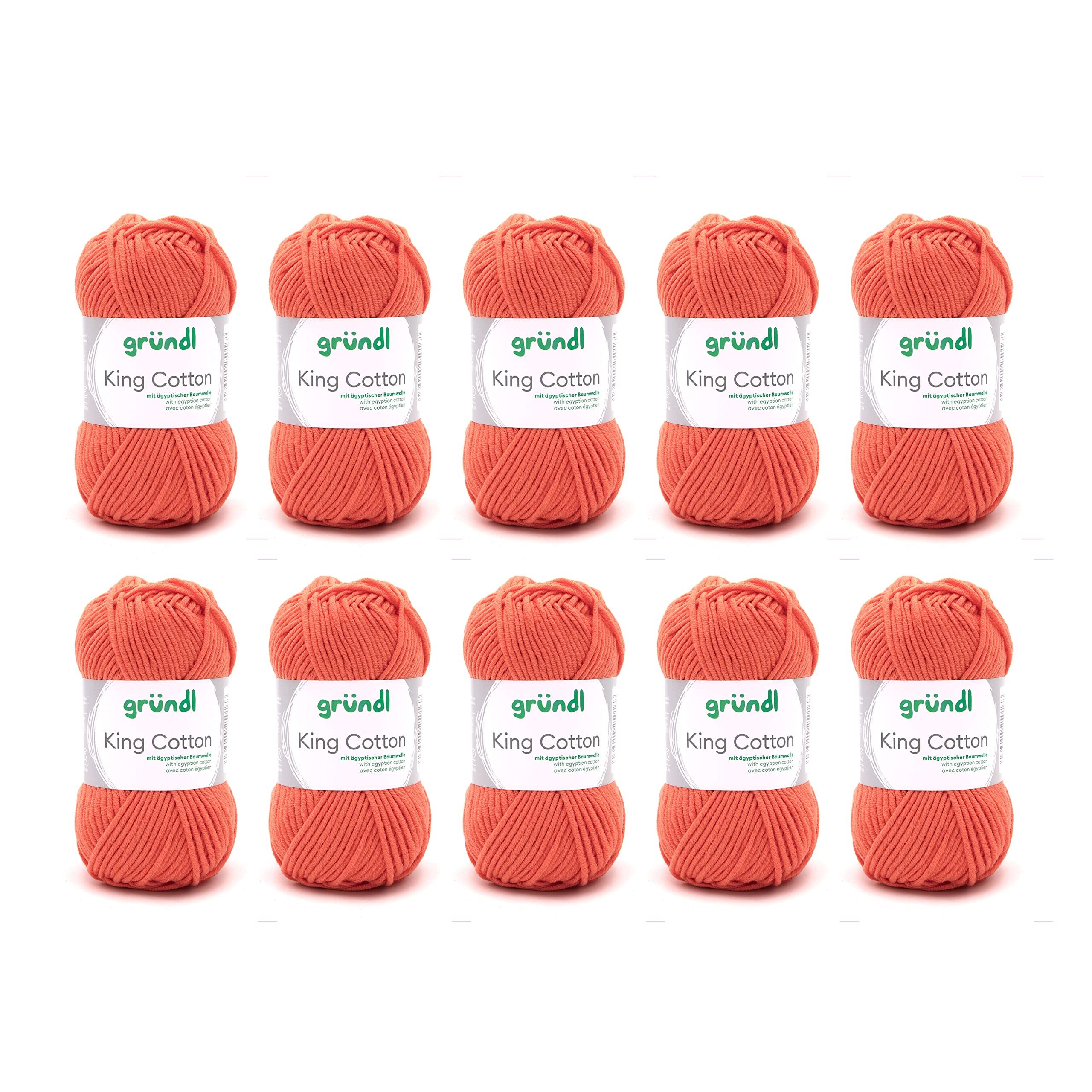 Gründl King Cotton Wool - Thick Wool for Knitting - Knitting Yarn - Crochet Yarn - Soft and Skin Friendly - 55% Polyacrylic, 45% Cotton - 10 Balls 50 g / 78 m - Needle Size 6-7 - Orange — image 1
