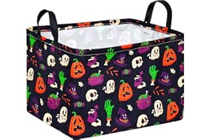 FUULOXE Halloween Ghost Storage Basket with Handles Pumpkin Open Gifts&Candy Spooky Basket stuffers for Kids Baby Collapsible Women Organizer Bins Toys Boxes for Shelves Home Office