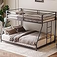 Twin Over Full Bunk Beds, Floor Bunk Bed Twin Over Full Bunk Beds with Build in Ladder, Heavy Buty Bunk Bed(Twin Over Full, Black)
