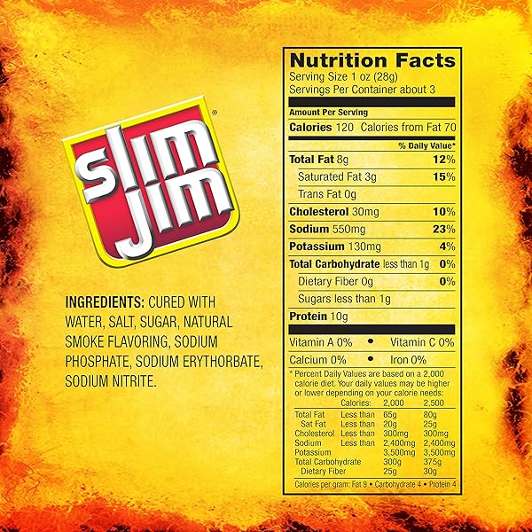 SLIM JIM SMOKED BACON JERKY, HICKORY FLAVOR, 10G PROTEIN PER SERVING, 2.75 OZ. (1 COUNT)