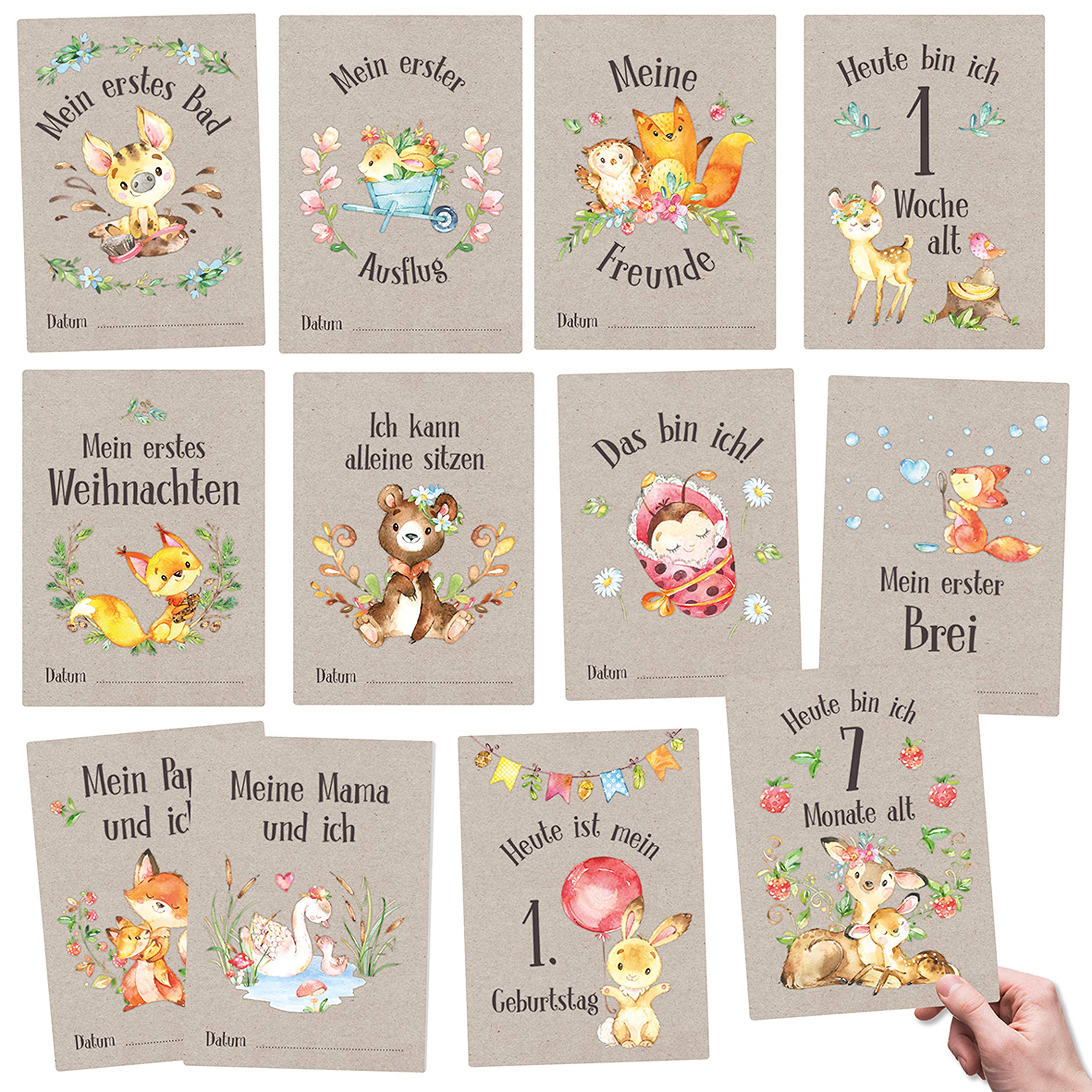Papierdrachen Milestone Cards 32 Milestone Cards for Babies and Toddlers - for Boys and Girls - Forest Animals - Gift Idea for Birth, Baby Shower or Christening