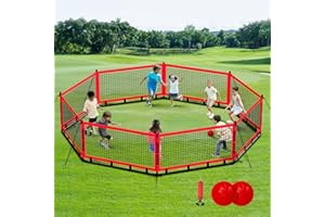 GYMMALL Gaga Ball Pit for Kids, Portable Gagaball Court 15ft Equipped with Carry Bag, 2 Gaga Balls, Wind Ropes and Ground Spikes for Sport Games and Indoor & Outdoor Activities