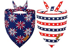 THLOH 4th of July Dog Bandanas - 2 Pack Reversible USA Patriotic Bandana for Boy and Girl | Premium Durable Fabric | American Flag Pet Scarf for Small Medium Large and Extra Large Dogs (X-Large)