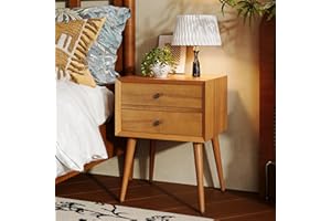 Merax Mid-Century Modern Acacia Wood Nightstand with 2 Storage Drawers, Vintage Bedside Table, Solid Wood, Easy Assembly, Stu