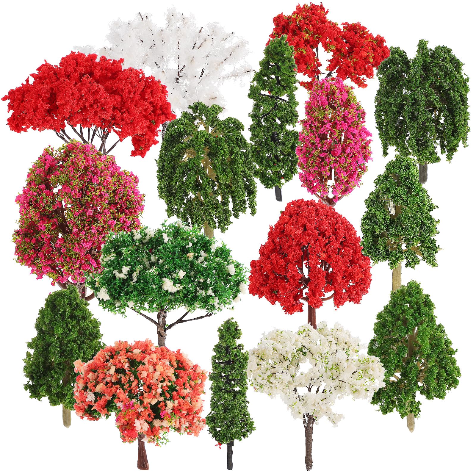 Gatuida 16 Pcs Microlandscape Model Trees for Miniature Garden Diorama Pvc Mini Trees with Stable Base for Model Train Scenery and Diy Landscape Decoration