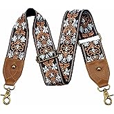 Nefelibata Purse Strap-2"Crazy Horse Leather Bag Strap Adjustable Replacement,Retro Jacquard Embroidery Crossbody Straps