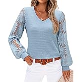 siliteelon Womens Blouses Long Sleeve Shirts V Neck Floral Lace Tops Elegant Business Casual Outfits
