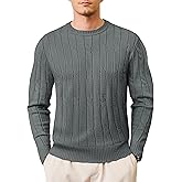 TACVASEN Men's Crewneck Pullover Sweater Cable Knit Long Sleeve Fisherman Casual Warm Twist Textured Sweaters