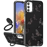 Toycamp for Samsung Galaxy A03S Phone Case with Ring Holder Cute Butterfly Cartoon Insect Design Cover for Women Girls Boys Teens Kids Aesthetic Fun Funny Shockproof Cases for Galaxy A03S 6.5" Black