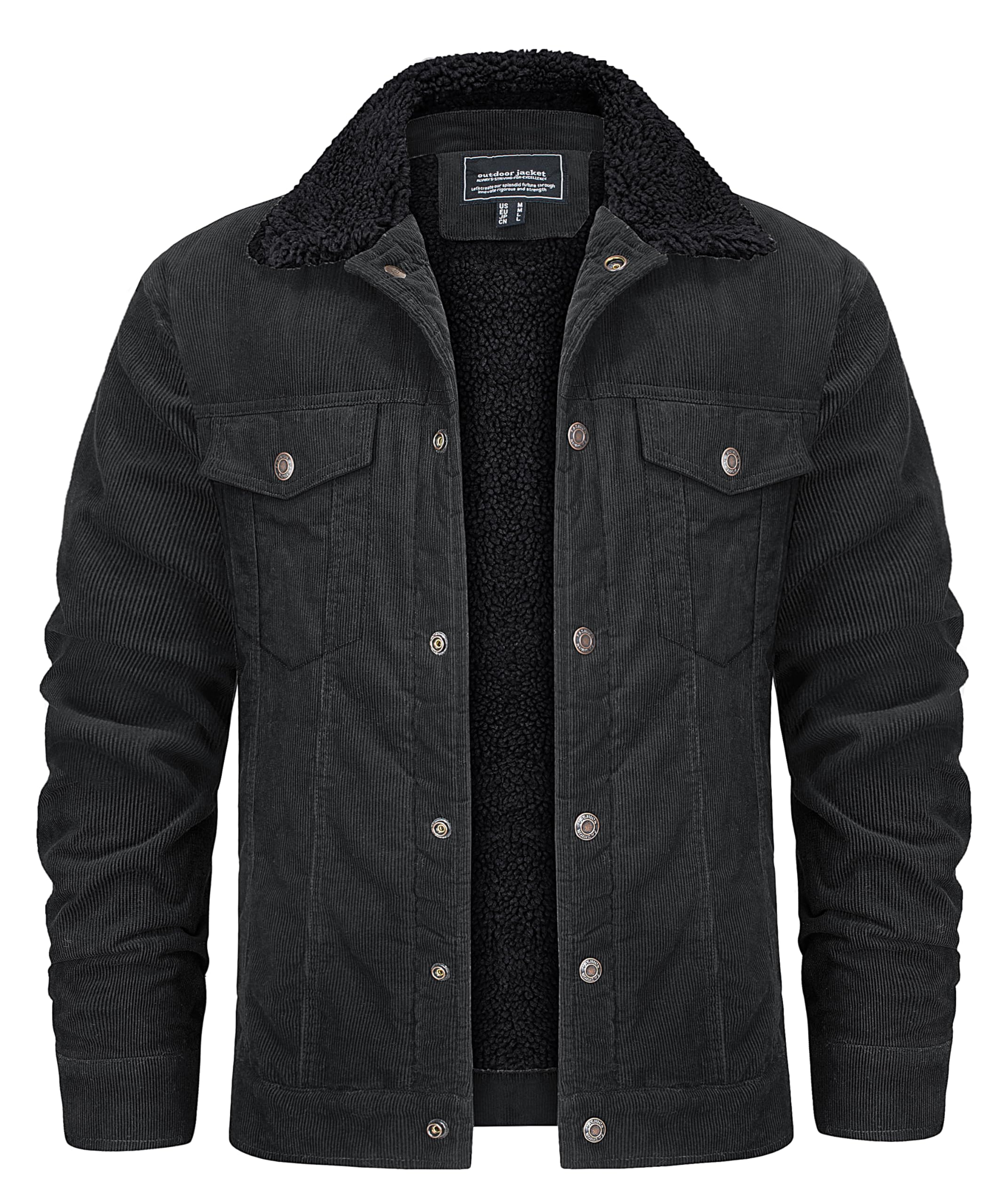 Photo 1 of KEFITEVD Men's Winter Trucker Jacket with Multi-Pockets Cotton Cargo Jackets Turn-down Collar Fleece Lined Jackets Winter Coats Dark Grey