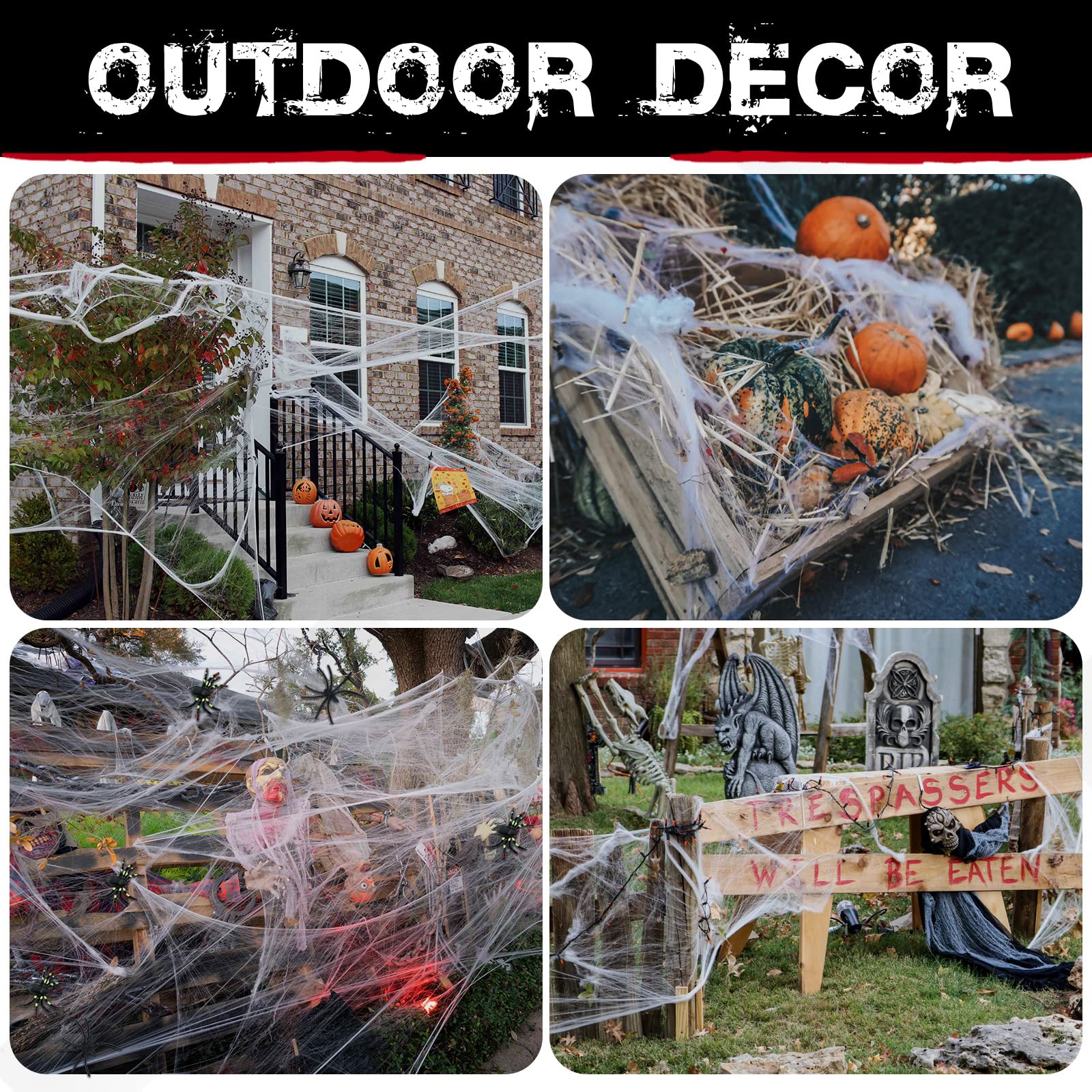 1400 sqft Halloween Spider Webs Decorations with 150 Extra Fake Spiders, Super Stretchy Cobwebs for Halloween Decor Indoor and Outdoor