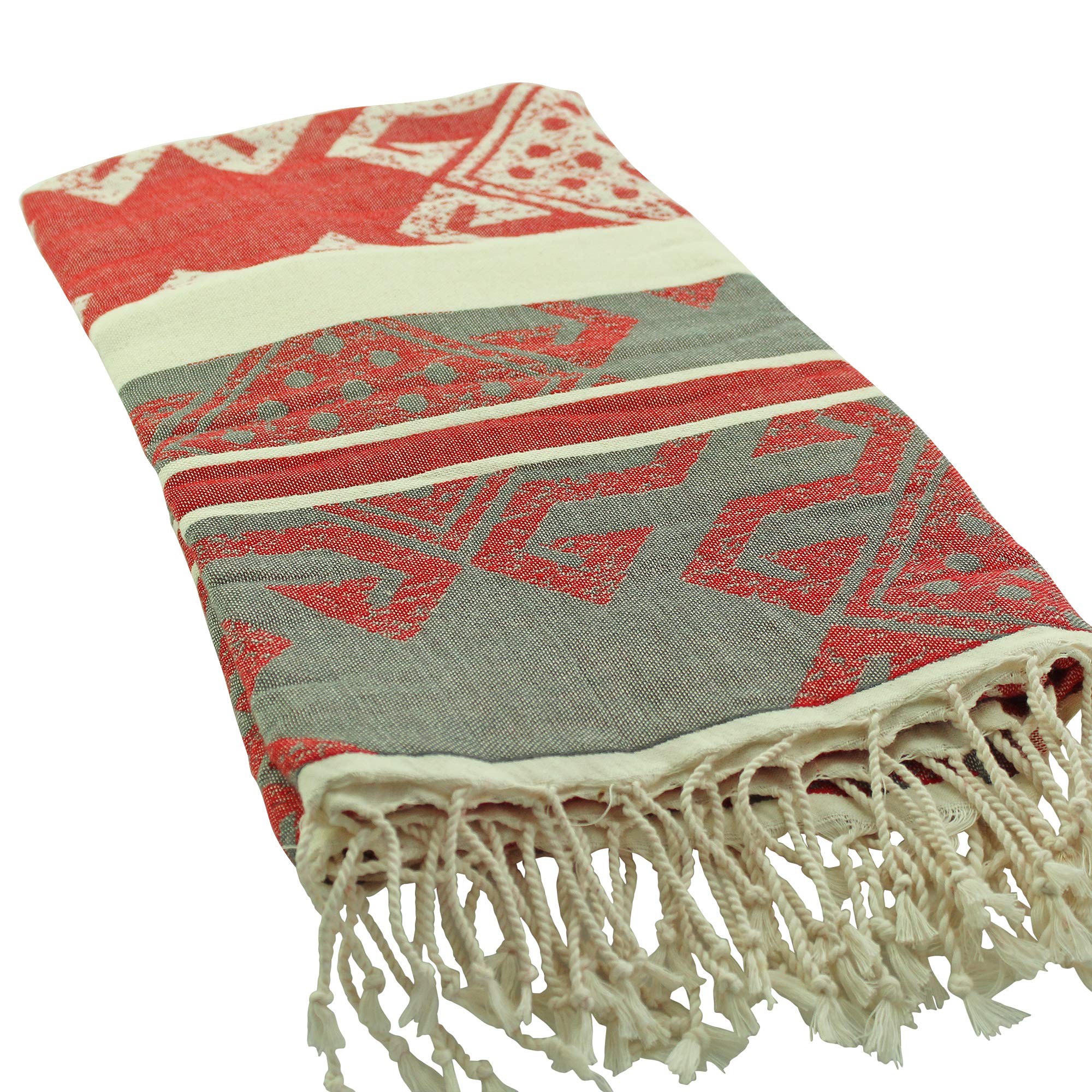 Nala Turkish Beach Towel Red Multi, Reversible Fouta hammam Towel, 100% Cotton, Prewashed