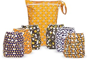 Simple Being Reusable Cloth Diapers, Double Gusset, One Size Adjustable, Washable Soft Absorbent, Waterproof Cover, Eco-Friendly Unisex Baby Girl Boy, six 4-Layers Microfiber Inserts (Halloween)