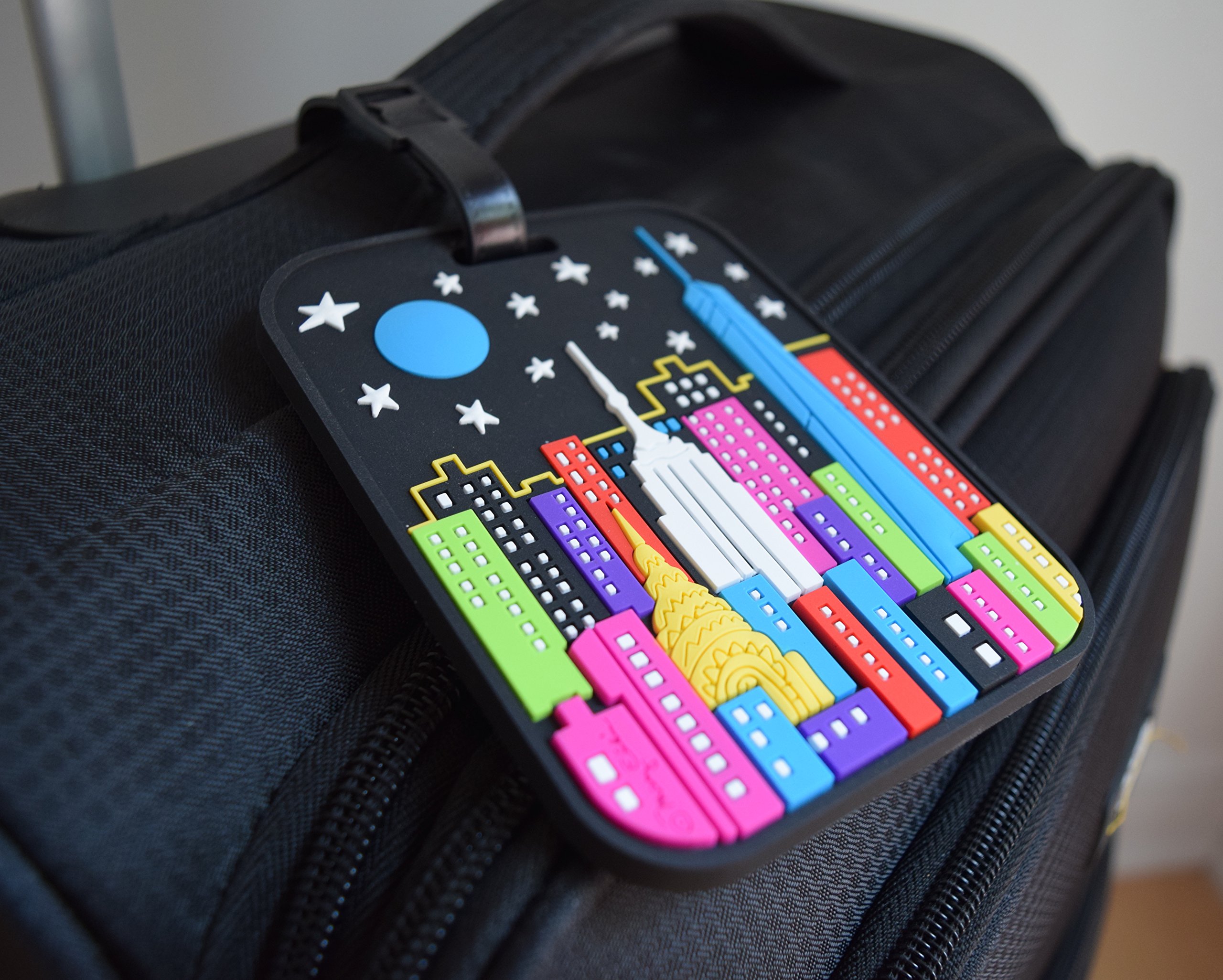 New York Luggage Tag NY Night Time Skyline Large Heavy Duty Rugged