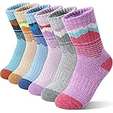 Sandsuced Kids Girls Toddlers Merino Wool Hiking Socks Thermal Warm Winter Cozy Crew Outdoor Socks 6 Pairs