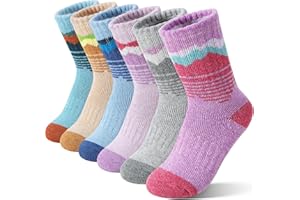 Sandsuced Kids Girls Toddlers Merino Wool Hiking Socks Thermal Warm Winter Cozy Crew Outdoor Socks 6 Pairs