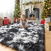 Amdrebio Black White Grey Cool Area Rugs for Bedroom Living Room, Fluffy Modern Furry Rugs for Kids Room Decor, Plush Shaggy Throw Rug 4x6 for Men Teen Boy, Aesthetic Floor Carpet for Dorm Home Office