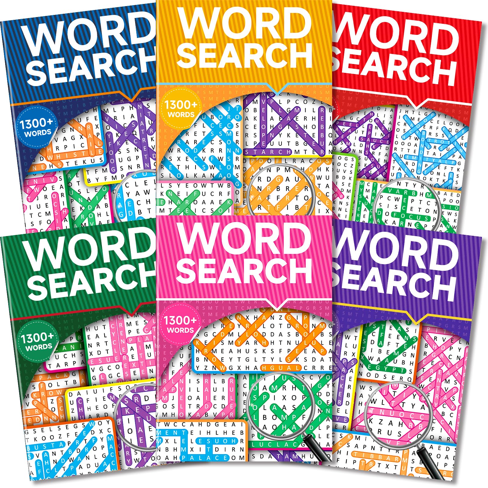 Elfew 8000+ Large Print Word Search Books for Adults & Teens & Seniors, 6-Pack with 330+ Themes Puzzles Activity Books for Brain Games & Stress Relief(Innovative Shape Word Search Design)
