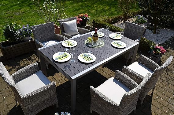 Amazon.de: bomey Essgruppe Neapel in Grau I 7-teilige Garnitur I Rattan