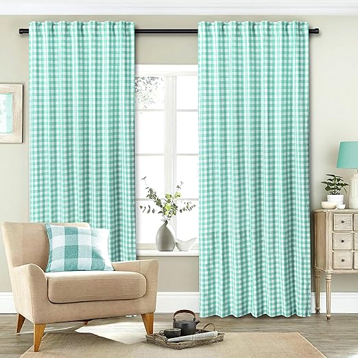 Amazon Com Gingham Check Plaid Window Curtain Panel 100 Cotton