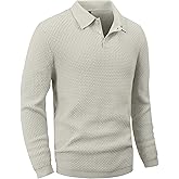 Zaitun Mens Knit Polo Sweater Long Sleeve Lightweight Collared Pullover Casual Sweaters Khaki