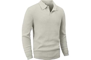Zaitun Mens Knit Polo Sweater Long Sleeve Lightweight Collared Pullover Casual Sweaters Khaki