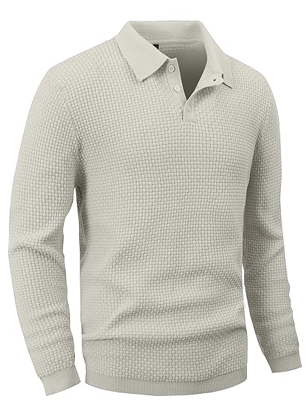 ZAITUN MENS SLIM FIT KNIT POLO SWEATER LONG...