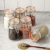 Gala Houseware Glass Storage Jars with Airtight Lids – Set of 6 Small Spice Containers for Kitchen & Pantry, Rubber Sealed, I
