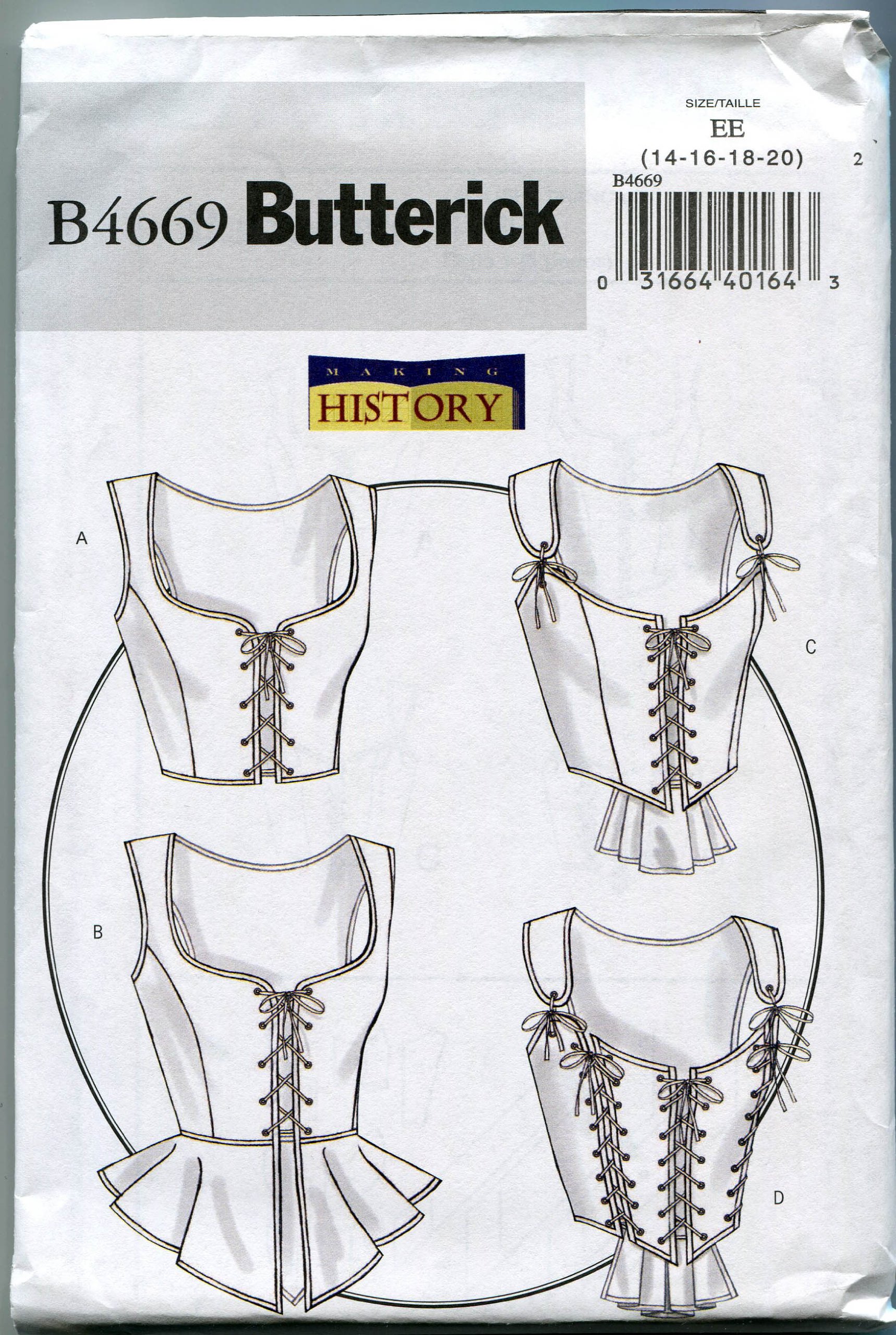 Butterick Patterns B4669 Size EE 14-16-18-20 Misses Corset, Pack of 1, White