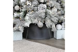 AuldHome Design Black Metal Tree Collar (Large 29-Inch); Enamelware, 5-Panel Set Christmas Tree Accent, Distressed Retro Style