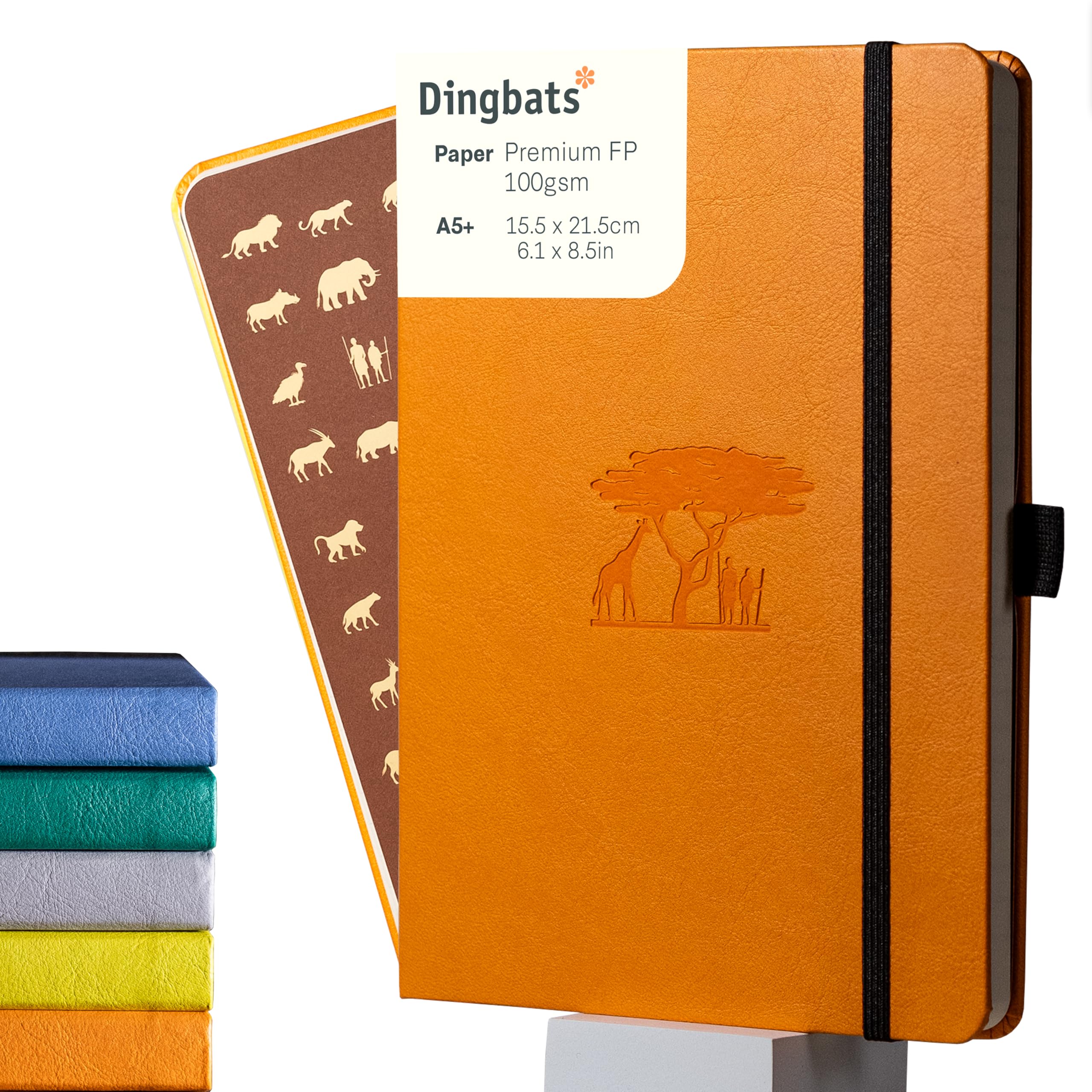 Dingbats* Earth Dotted Journal Notebook A5 - Vegan Leather, Hardcover, Ideal for Work, Travel - Pocket, Elastic Closure, Bookmark