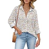 HOTOUCH Womens Button Down Shirts Linen Cotton Long Sleeve Blouses Casual Collared Loose Fit Gauze Tops with Pocket