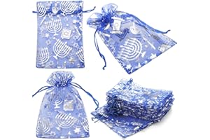 Vincreem 60 Piece Hanukkah Sachet Mesh Bags Chanukah Gift Treat Bags for Hanukkah Party Favor Candy Milk Chocolate Coins & Cookies