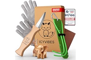 ICYVIBES Premium Wood Carving Kit - 9Pcs Whittling Knife for C1 Kids Safety Carving Craft Projects Gloves Chisel Pocket Friendly Working Tools Leather Perfect for Gifts and Creative Bowl Sharpener