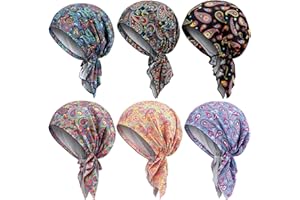 Geyoga 6 Pcs Women Cotton Hat Turban Beanie, Pretied Headwraps Headwear Scarves Beanies Covers Stretch Sleep Turban Hat