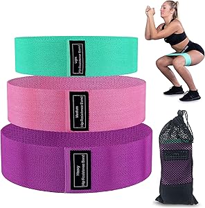 Fun Buns Fabric Workout Resistance Bands Set, 3 Pack, X-Light, Light, and Medium Progressive Fitness Training, Workout Equipment for Legs, Butt and Core, Drawstring Travel Bag