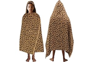 ORIGINAL KIDS Hooded Bath Towel Wrap - 100% Cotton Jacquard Animal Print Cheetah Leopard African Safari Oversized Kids Towel - Toddler Shower Pool Beach Towel - Soft Absorbent Quick Dry Gift - 30x52
