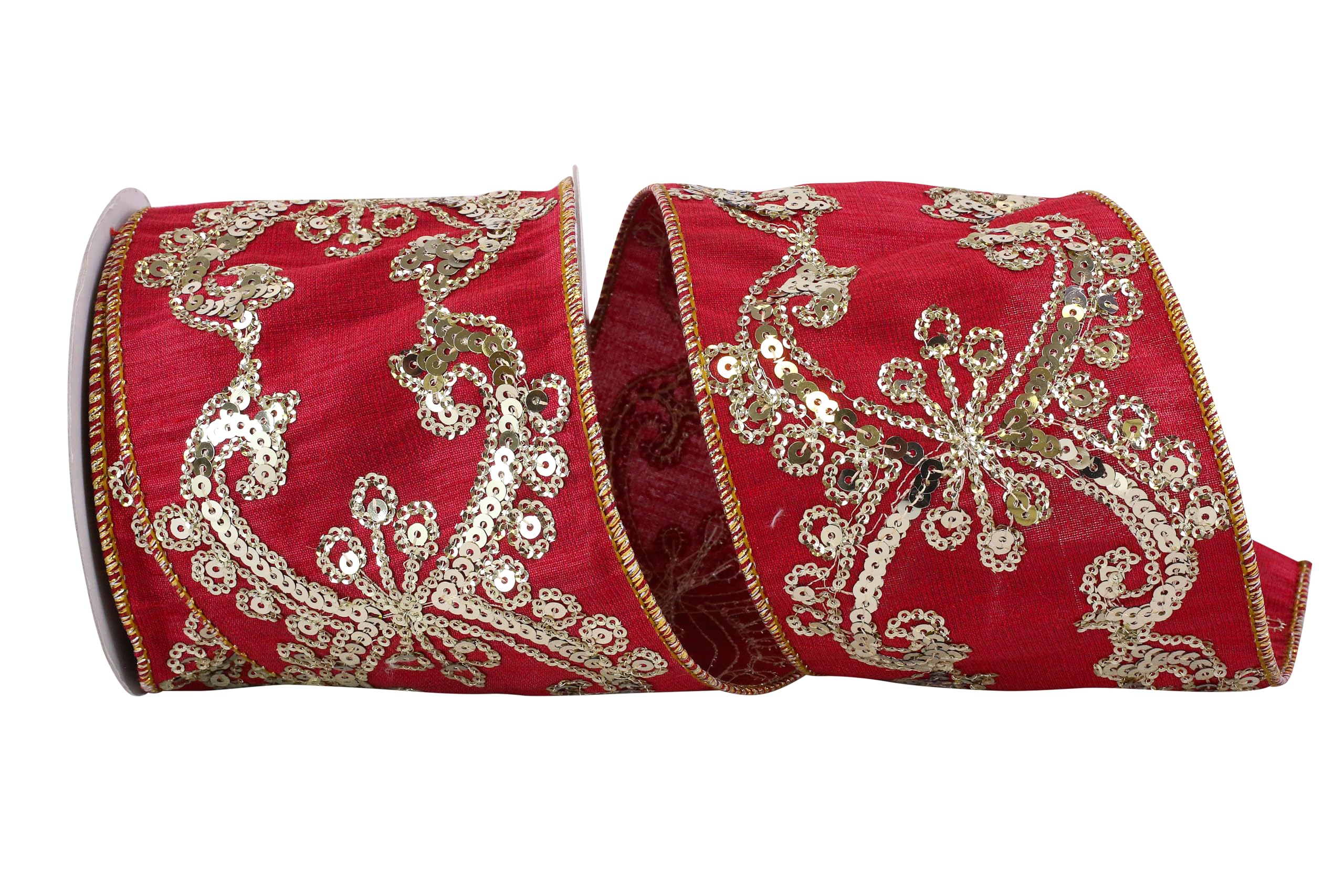 Reliant Ribbon 90541W-090-10D Dubai Sequin Wired Edge Band, Polyester, Burgundy, 4 Inch x 5 Yards