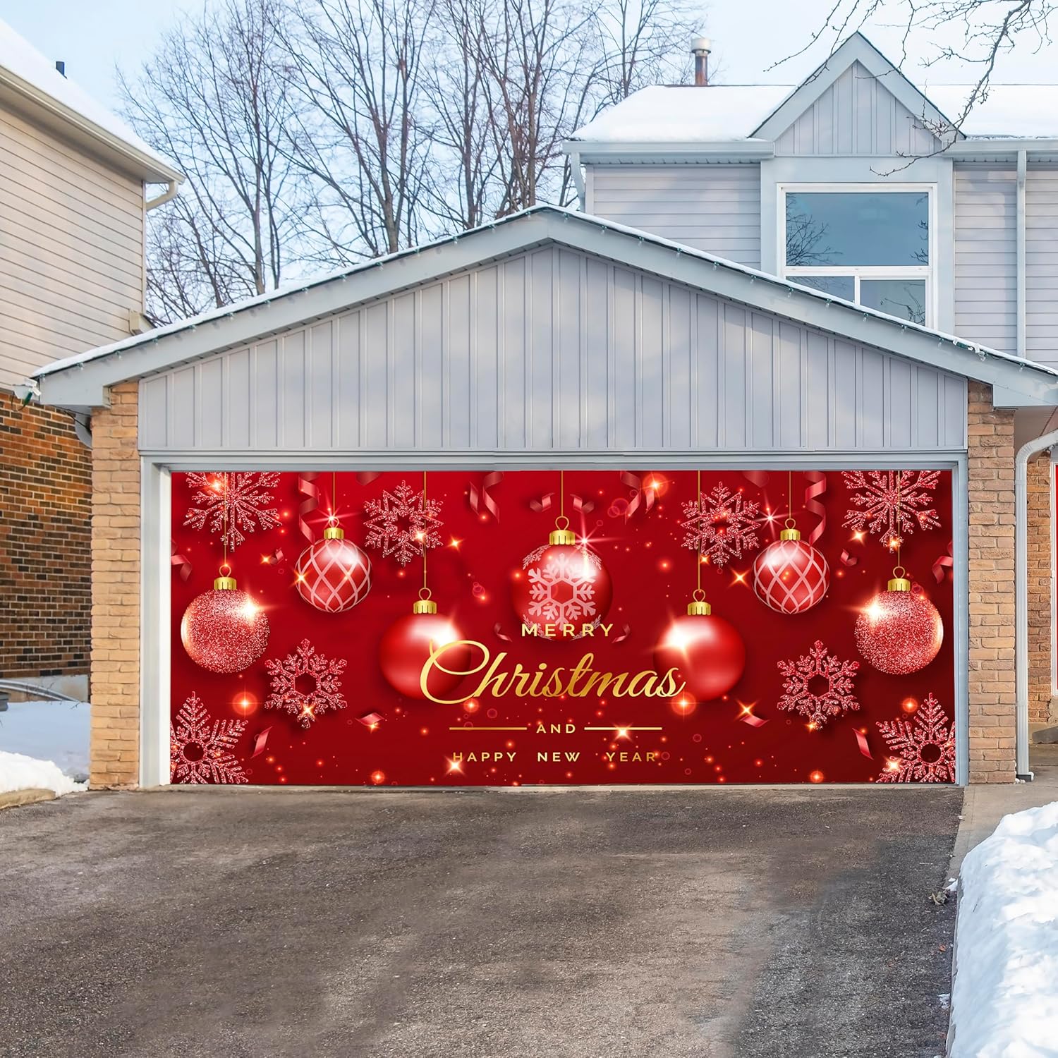 Garage Door Decorations - FINGUOLA Christmas Garage Door Decorations - 8x16ft Large 
