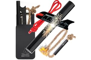 RKR OUTDOOR Ferro Rod Flint Fire Starter Kit + Fire Tinder Wick Bellow with Sliding Box - 4" length 1/2” Thick Ferro Rod with