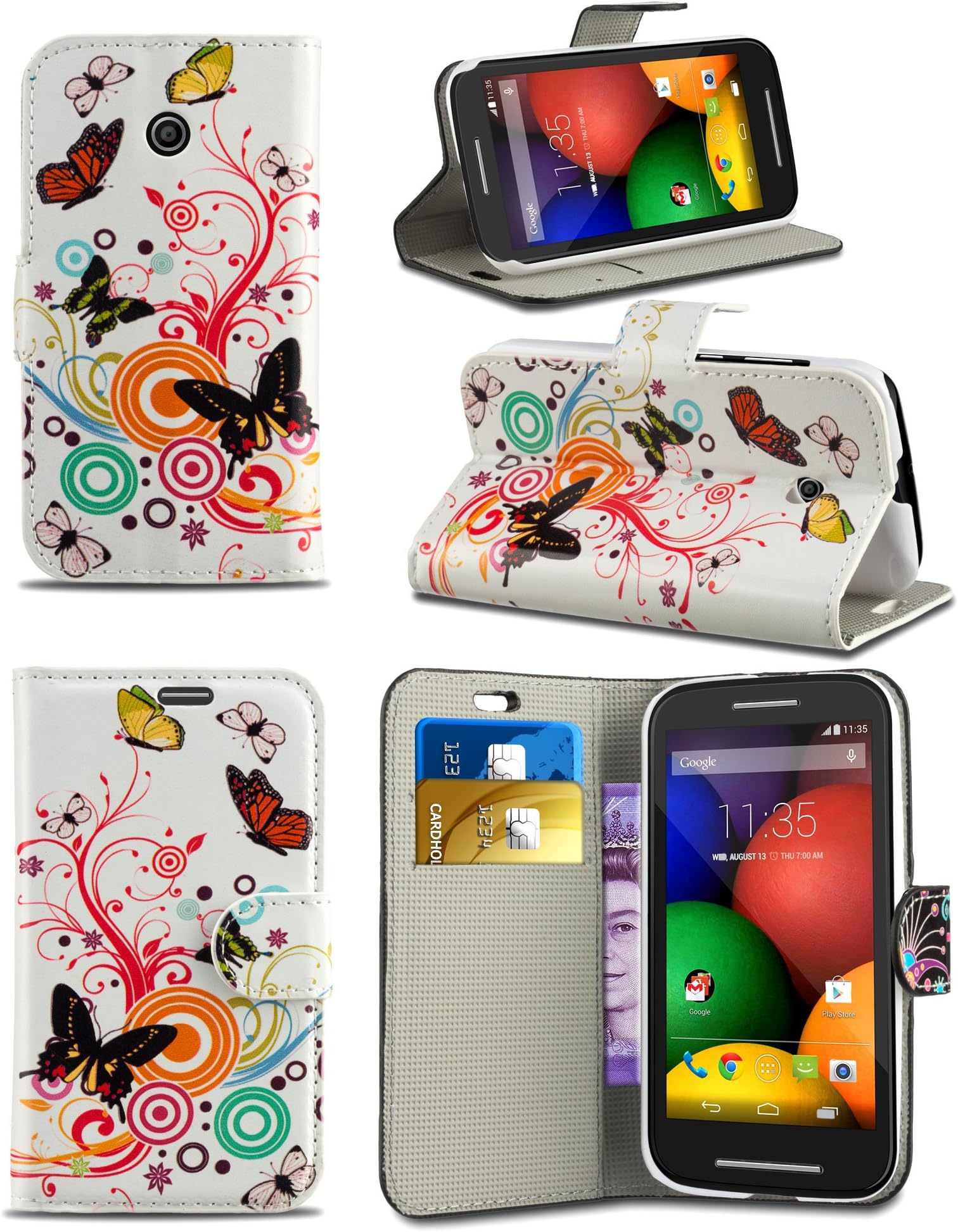 London Gadget Store Case for Samsung Galaxy A5 (2017) SM-A520 Duos - Vibrant Attractive Printed Wallet Case Cover Creative Fresh Pattern Design with Integrated Stand - Butterfly Breeze
