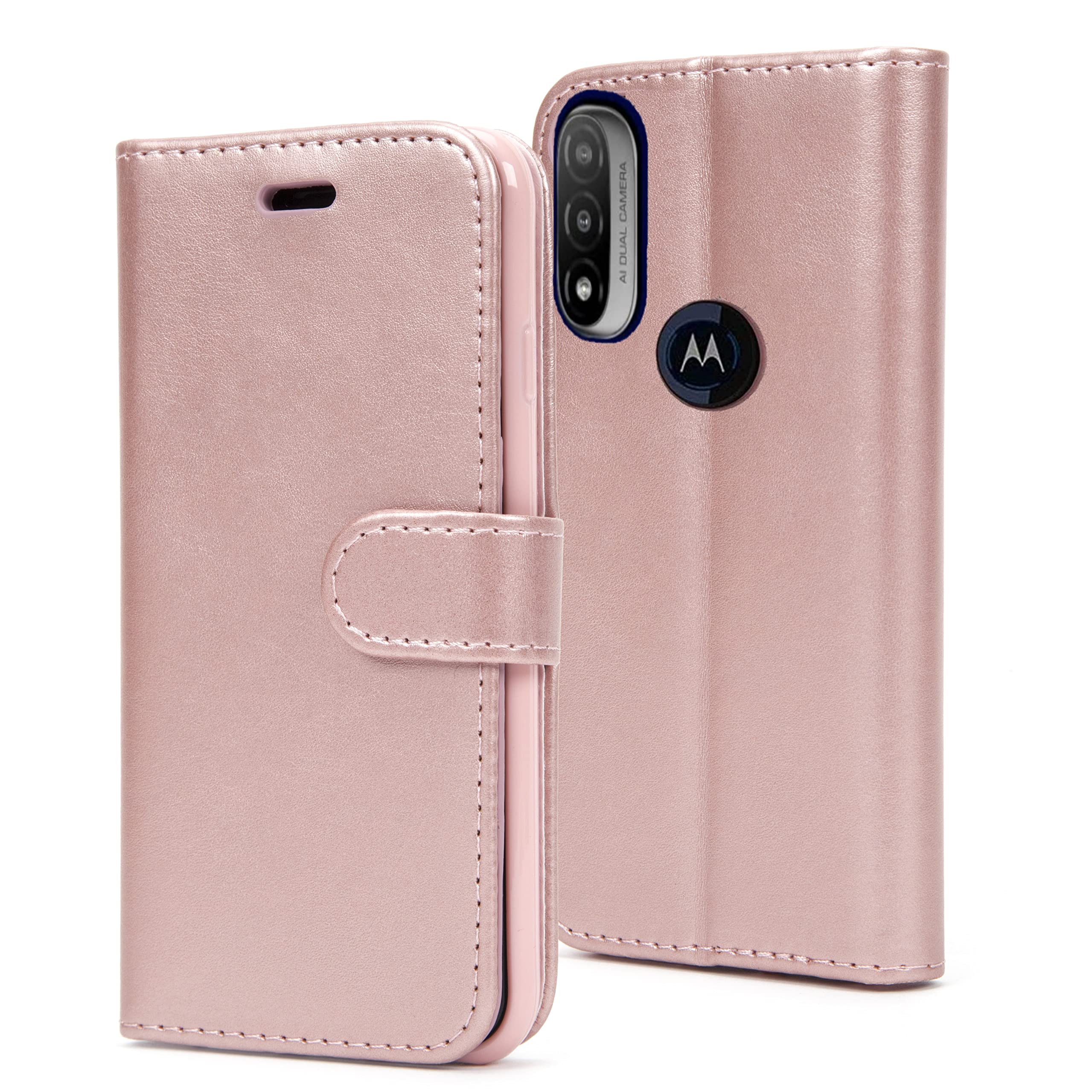 AMAZE!UK For Motorola Moto E20 / Moto E30 / Moto E40 Phone Case, Leather Flip Wallet Magnetic Closure Protective Book Cover (Rose Gold)