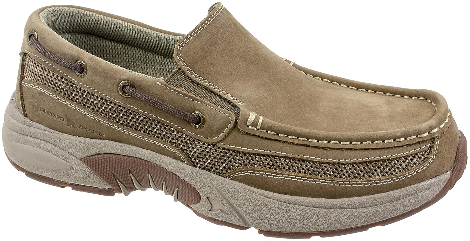 Rugged Shark Men's Boat Shoe,Premium Leather and Comfort, Pacifico,Slip on, Men's Size 8 to 13